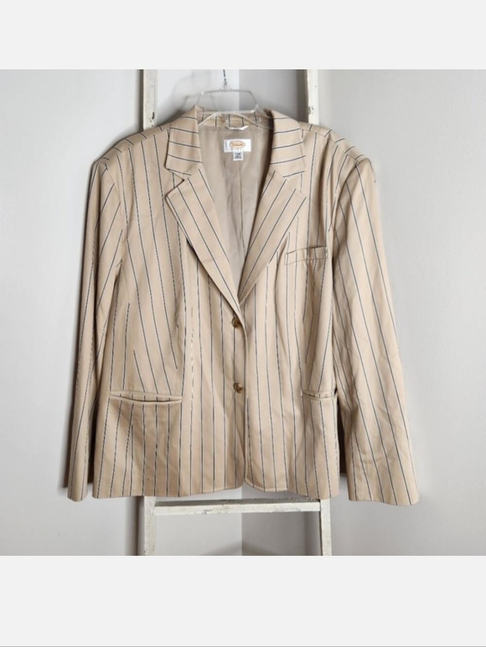 Talbots Blazer womens plus size 24W tan black white pinstripe